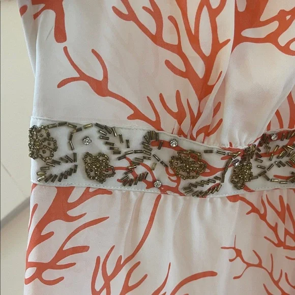 MICHAEL Michael Kors Silk Coral Print Halter Top with Embellished Waist, Size 10 - Picture 9 of 16